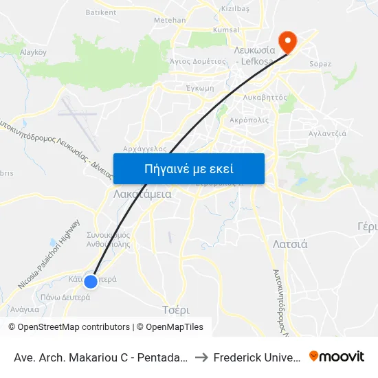 Ave. Arch. Makariou C - Pentadaktylou to Frederick University map