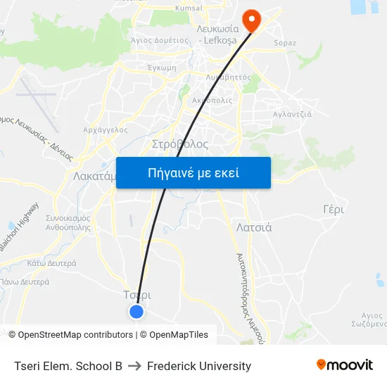 Tseri Elem. School B to Frederick University map