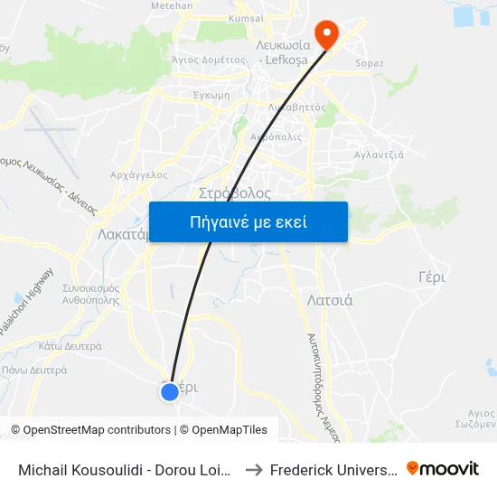 Michail Kousoulidi - Dorou Loizou to Frederick University map