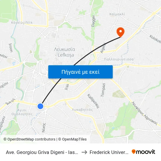 Ave. Georgiou Griva Digeni - Iasonos to Frederick University map