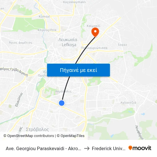 Ave. Georgiou Paraskevaidi - Akropolis Park to Frederick University map