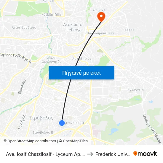 Ave. Iosif Chatziiosif - Lyceum Ap. Varnavas to Frederick University map