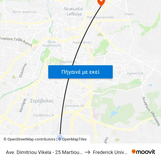 Ave. Dimitriou Vikela - 25 Martiou Avenue to Frederick University map