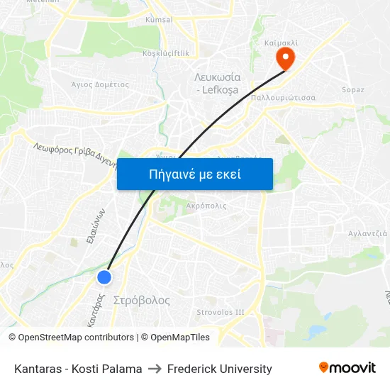 Kantaras - Kosti Palama to Frederick University map