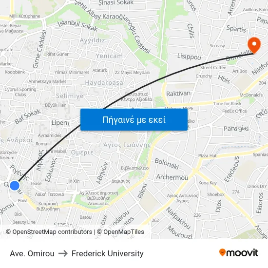 Ave. Omirou to Frederick University map