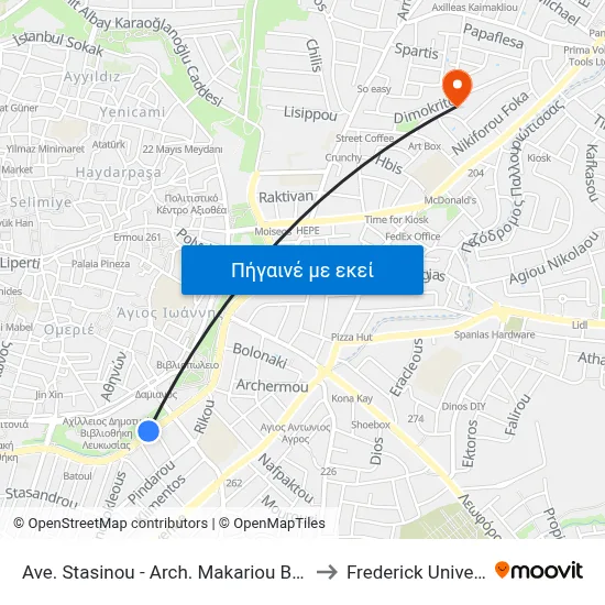 Ave. Stasinou - Arch. Makariou B Square to Frederick University map