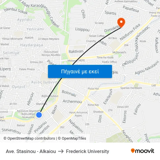 Ave. Stasinou - Alkaiou to Frederick University map