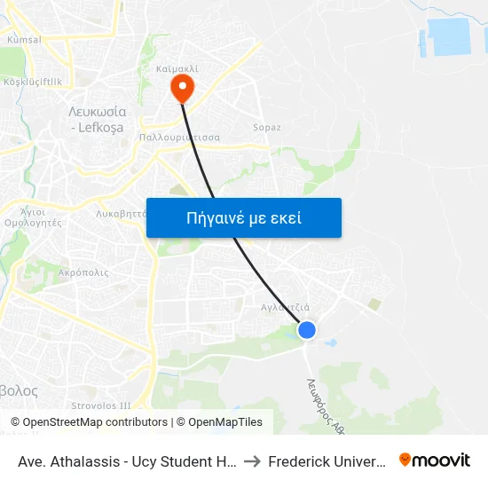 Ave. Athalassis - Ucy Student Halls to Frederick University map