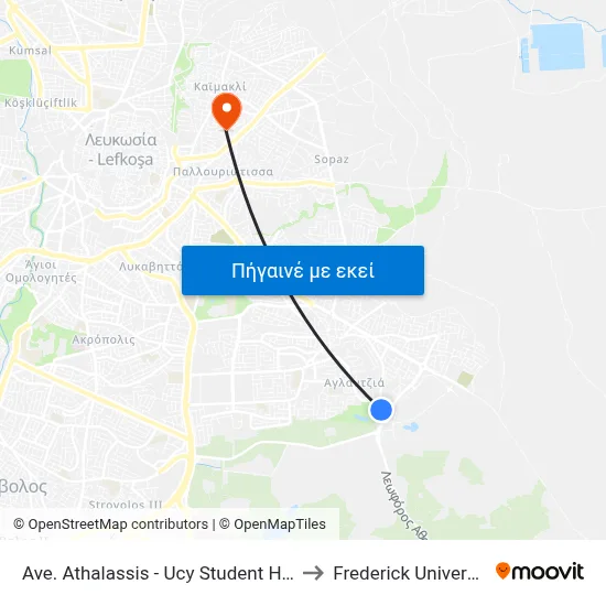 Ave. Athalassis - Ucy Student Halls to Frederick University map
