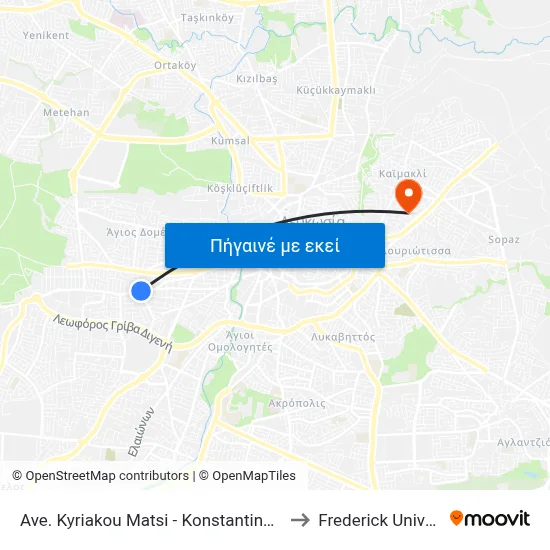 Ave. Kyriakou Matsi - Konstantinou Kanari to Frederick University map