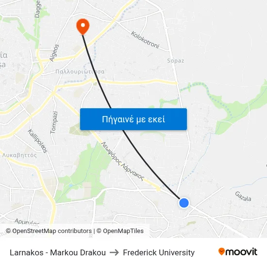 Larnakos - Markou Drakou to Frederick University map