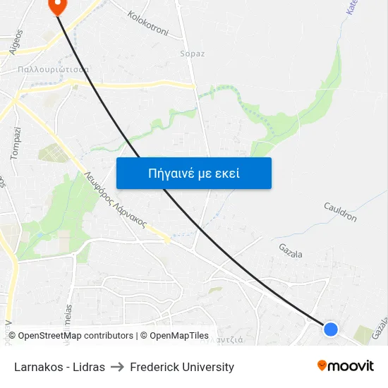 Larnakos - Lidras to Frederick University map
