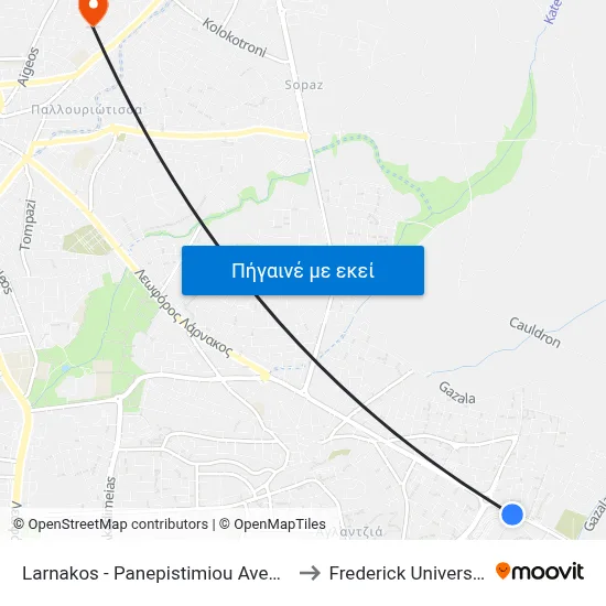 Larnakos - Panepistimiou Avenue to Frederick University map