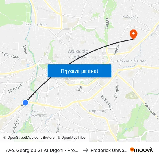 Ave. Georgiou Griva Digeni - Prodromou to Frederick University map
