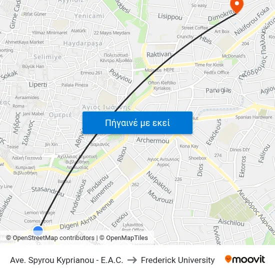 Ave. Spyrou Kyprianou - E.A.C. to Frederick University map