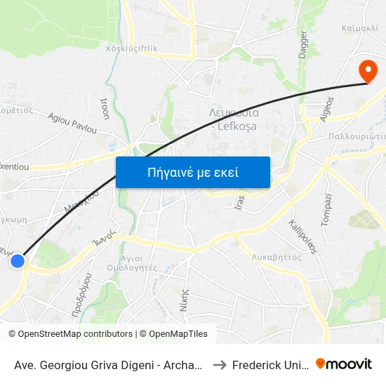 Ave. Georgiou Griva Digeni - Archangelou Michail to Frederick University map