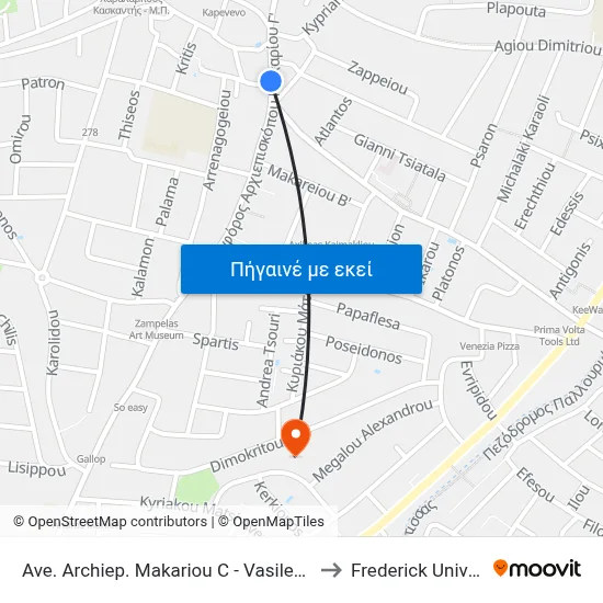 Ave. Archiep. Makariou C - Vasileos Pavlou to Frederick University map