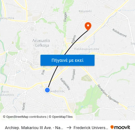 Archiep. Makariou III Ave. - Naxou to Frederick University map