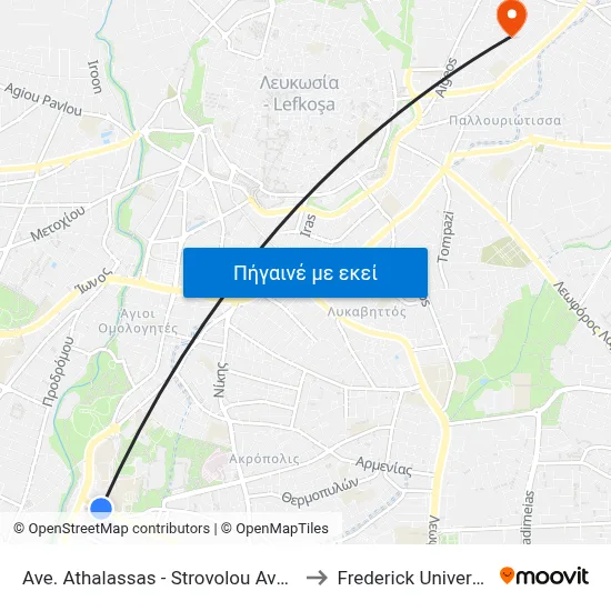 Ave. Athalassas - Strovolou Avenue to Frederick University map