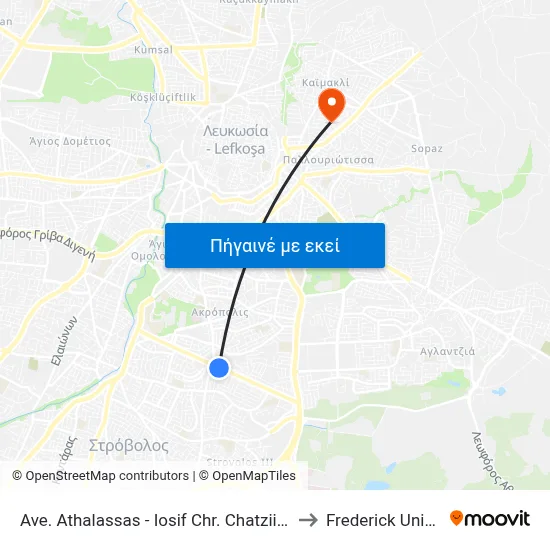 Ave. Athalassas - Iosif Chr. Chatziiosif Avenue to Frederick University map