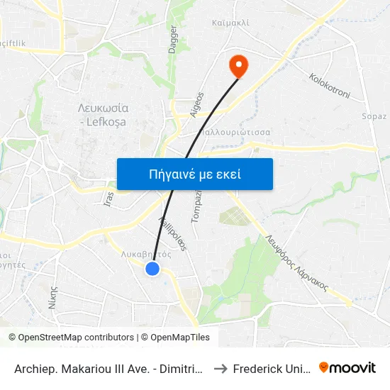 Archiep. Makariou III Ave. - Dimitriou Papanikoli to Frederick University map