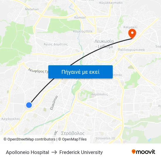 Apolloneio Hospital to Frederick University map