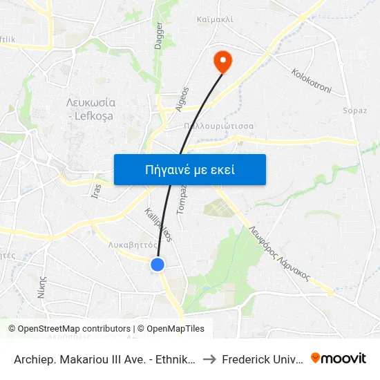 Archiep. Makariou III Ave. - Ethnikis Frouras to Frederick University map