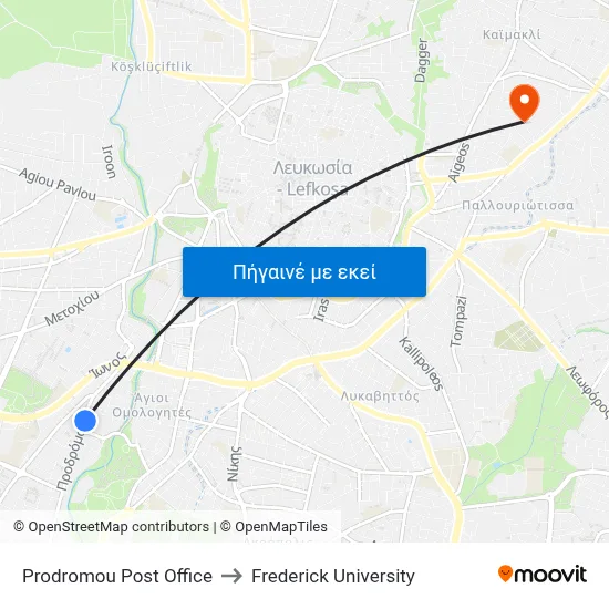 Prodromou Post Office to Frederick University map