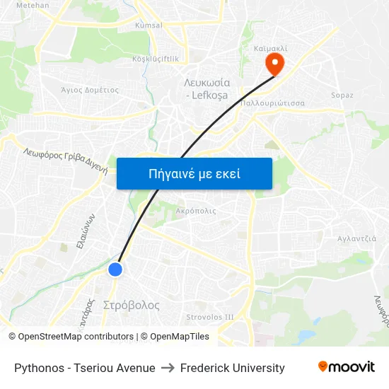 Pythonos - Tseriou Avenue to Frederick University map