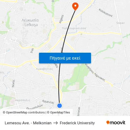 Lemesou Ave. - Melkonian to Frederick University map