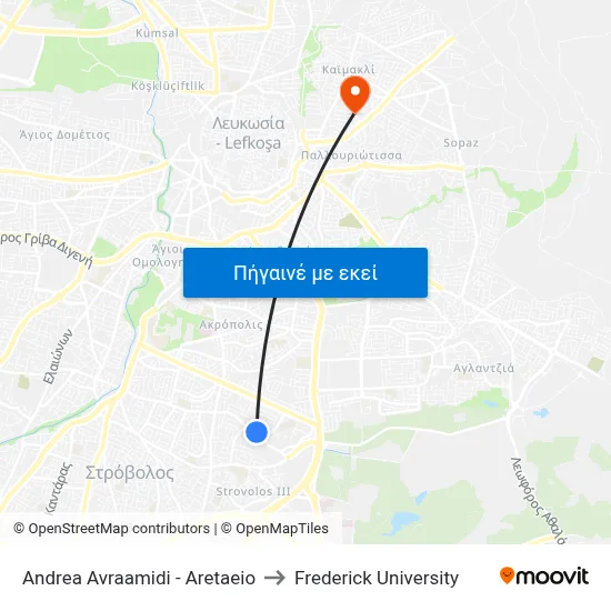 Andrea Avraamidi - Aretaeio to Frederick University map