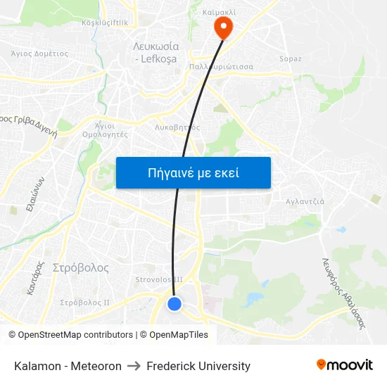 Kalamon - Meteoron to Frederick University map