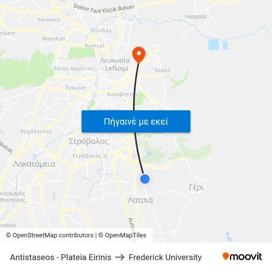 Antistaseos - Plateia Eirinis to Frederick University map