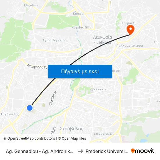 Ag. Gennadiou - Ag. Andronikou to Frederick University map