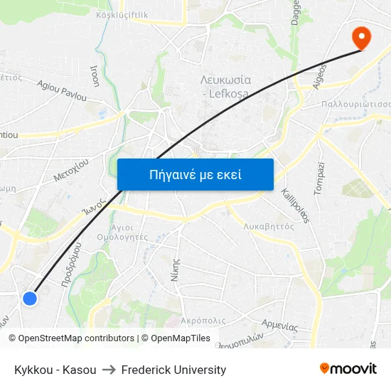 Kykkou - Kasou to Frederick University map