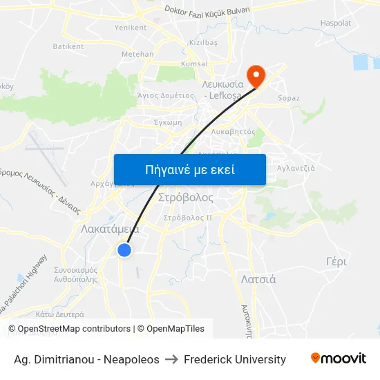 Ag. Dimitrianou - Neapoleos to Frederick University map