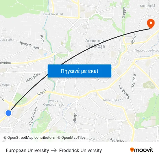 European University to Frederick University map
