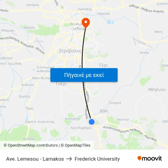 Ave. Lemesou - Larnakos to Frederick University map