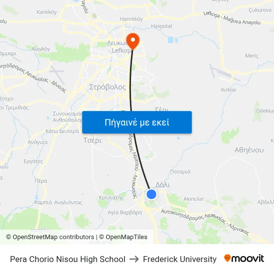 Pera Chorio Nisou High School to Frederick University map