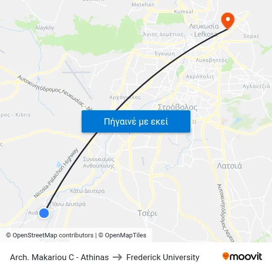 Arch. Makariou C - Athinas to Frederick University map