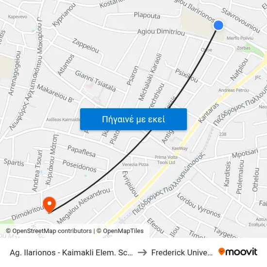 Ag. Ilarionos - Kaimakli Elem. School C to Frederick University map