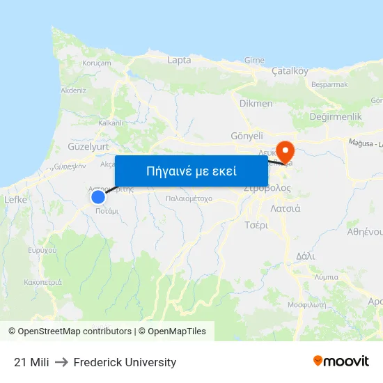 21 Mili to Frederick University map