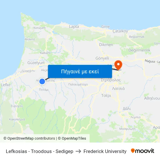Lefkosias - Troodous - Sedigep to Frederick University map
