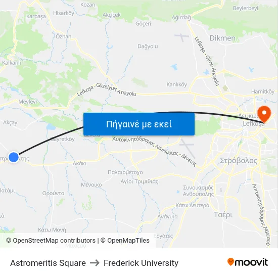 Astromeritis Square to Frederick University map