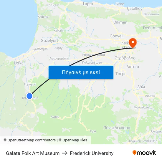 Galata Folk Art Museum to Frederick University map