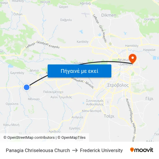 Panagia Chriseleousa Church to Frederick University map