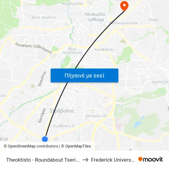 Theoktisto - Roundabout Tseriou to Frederick University map