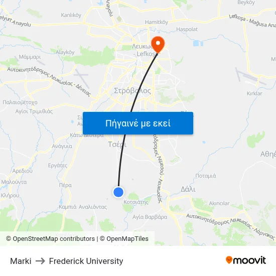 Marki to Frederick University map