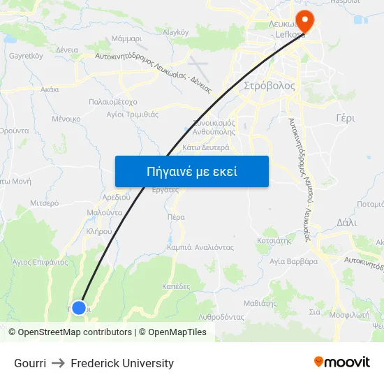 Gourri to Frederick University map