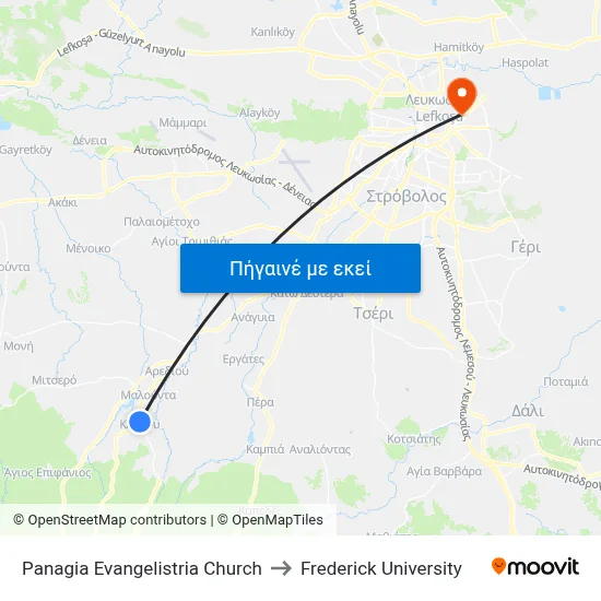 Panagia Evangelistria Church to Frederick University map